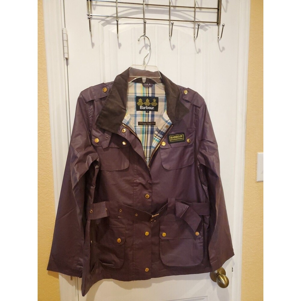Barbour International Purple Waterproof Breathable Belted Jacket sz S - Picture 2 of 16
